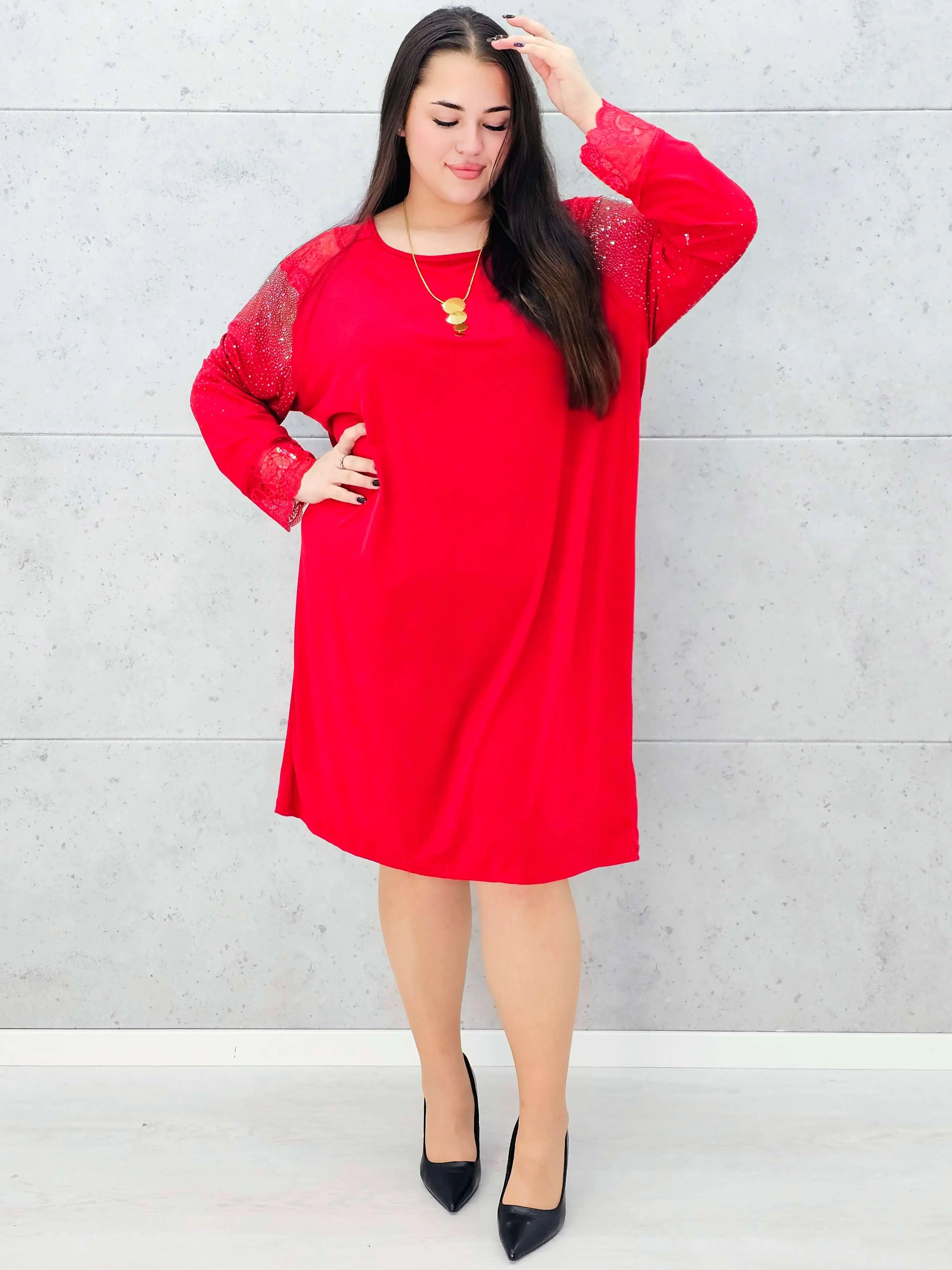 Sukienka z koronką i cyrkoniami – elegancka sukienka plus size Stylowa XL
