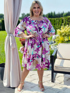 Sukienka z wiązaniem przy dekolcie - fioletowa Stylowa XL