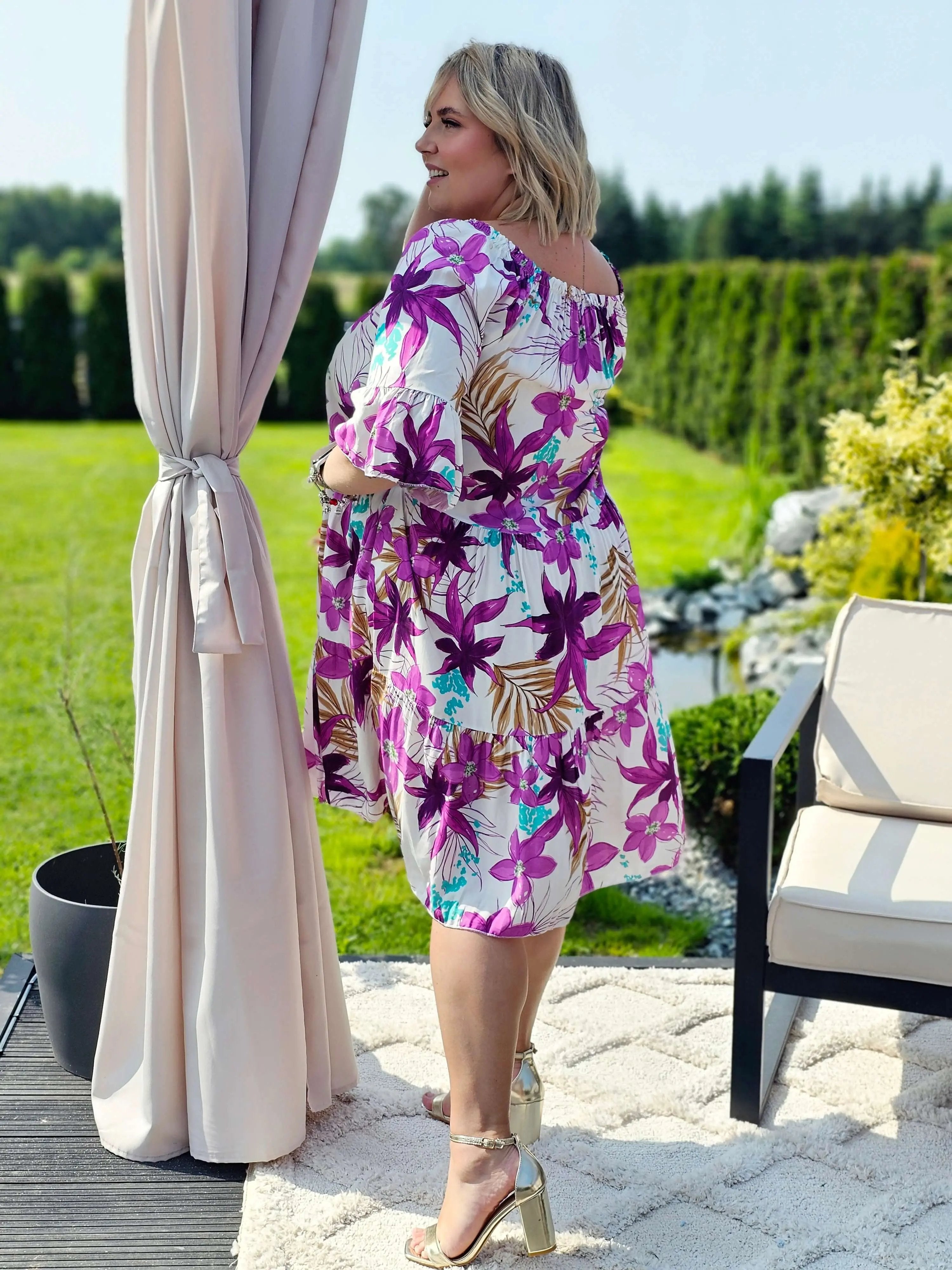 Sukienka z wiązaniem przy dekolcie - fioletowa Stylowa XL