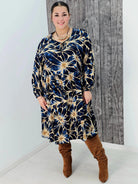 Sukienka z wzorem , wiązanie przy dekolcie - trzy kolory Stylowa XL