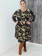 Sukienka z wzorem , wiązanie przy dekolcie - trzy kolory Stylowa XL