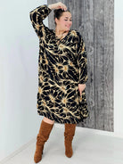 Sukienka z wzorem , wiązanie przy dekolcie - trzy kolory Stylowa XL