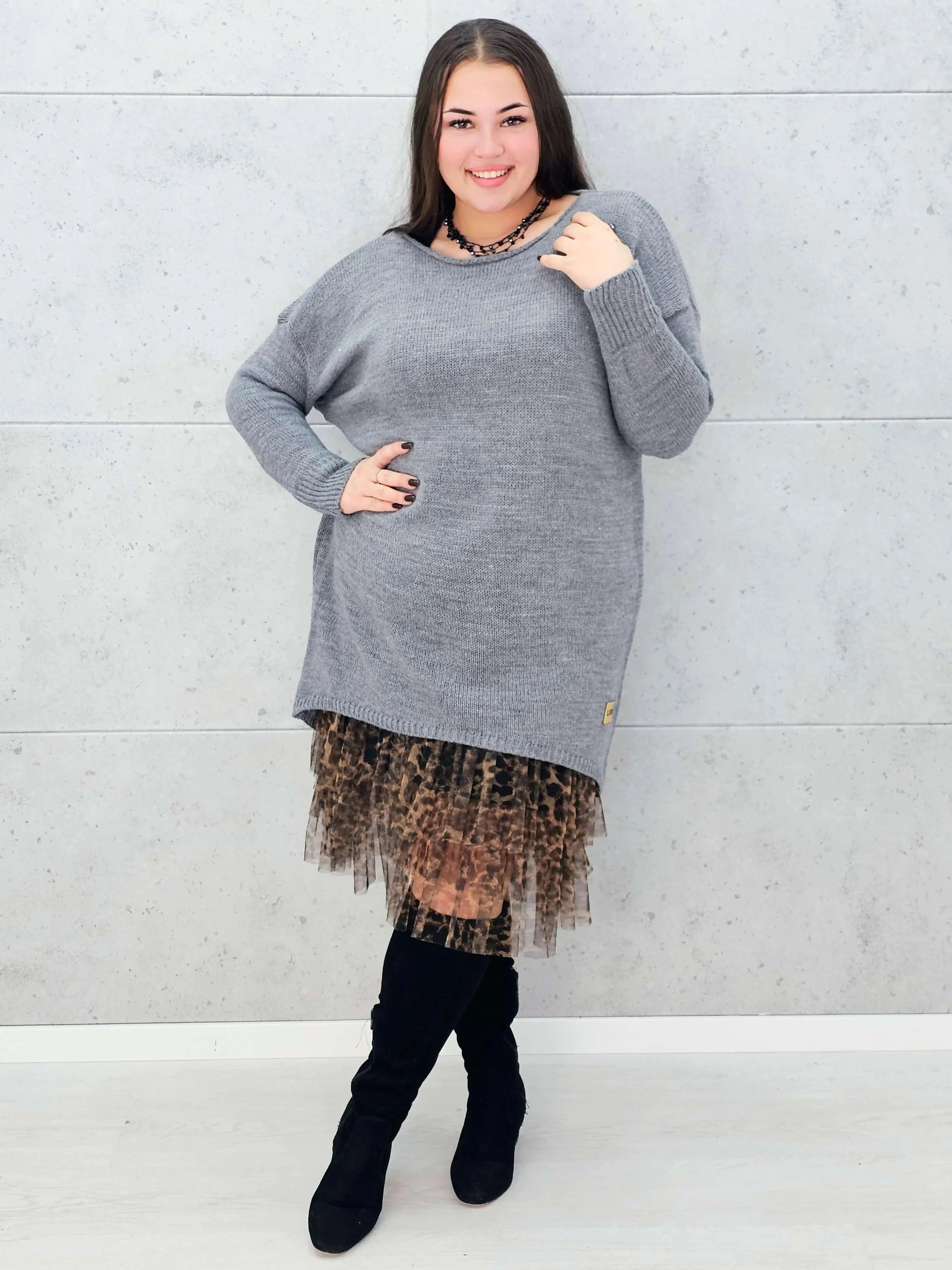 Sweter-Tunika z Ażurowym Splotem Stylowa XL