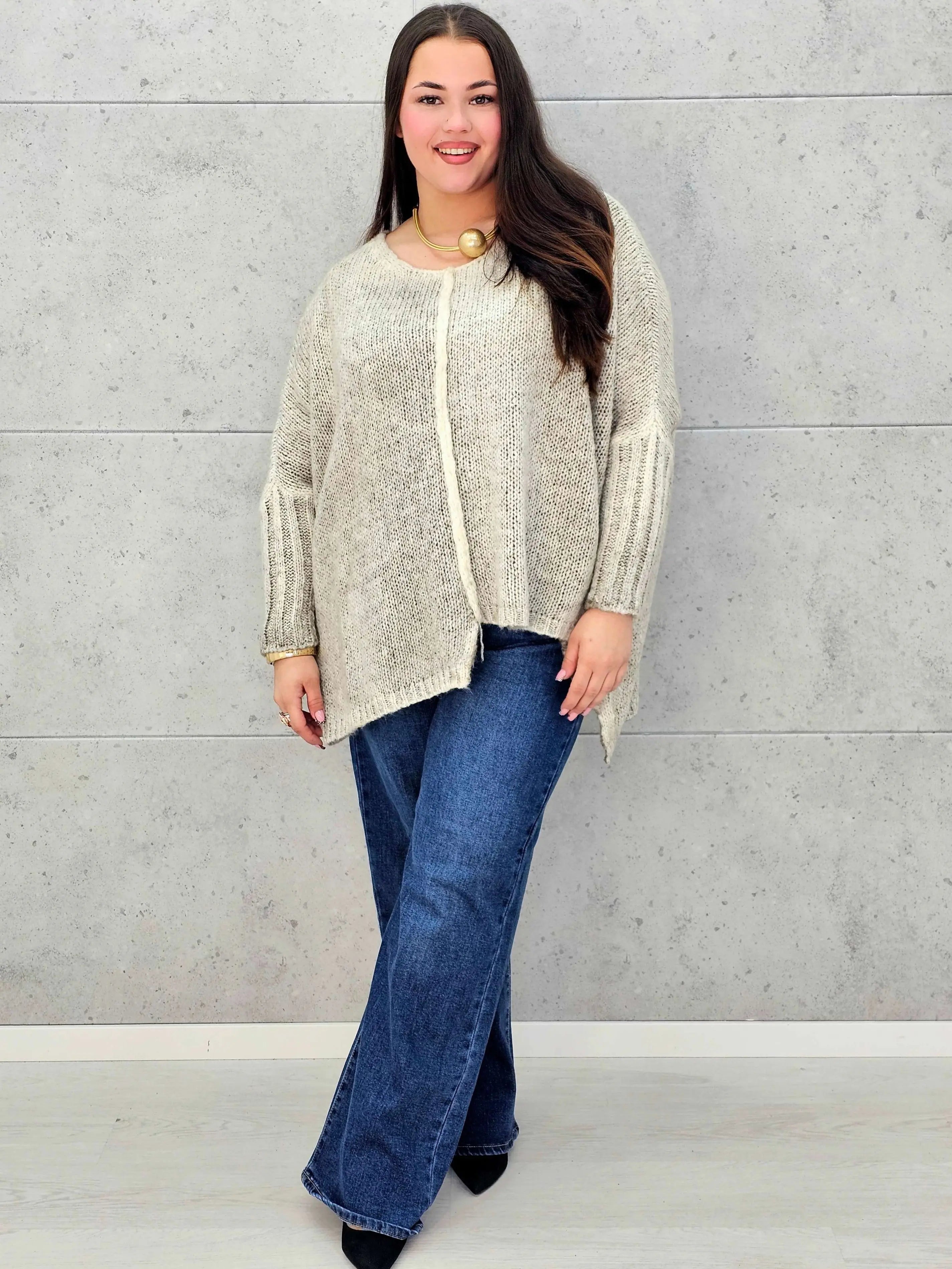 Sweter oversize plus size z miękkiej dzianiny – różowy, niebieski i beżowy Stylowa XL - Stylowa XL