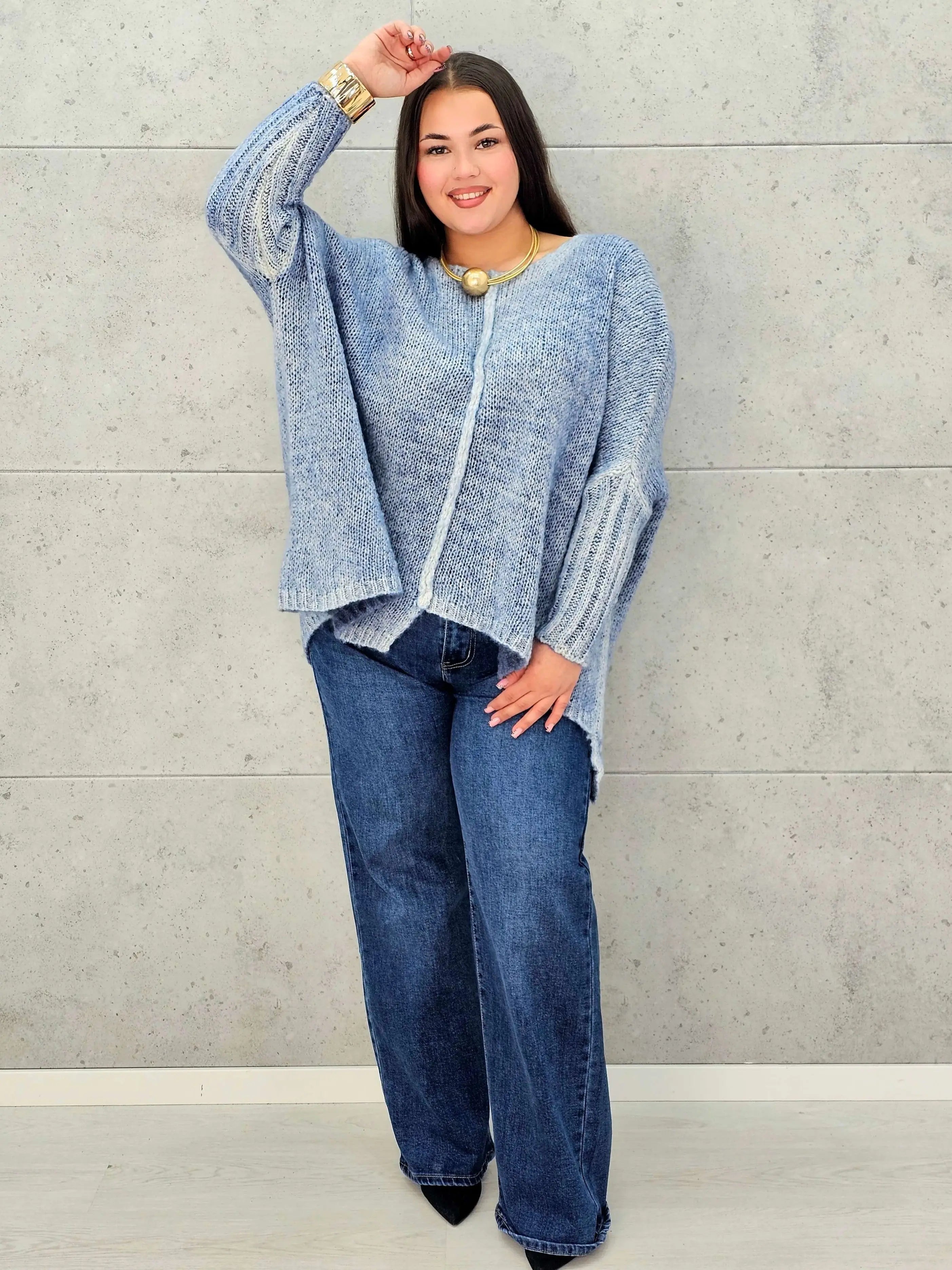 Sweter oversize plus size z miękkiej dzianiny – różowy, niebieski i beżowy Stylowa XL - Stylowa XL