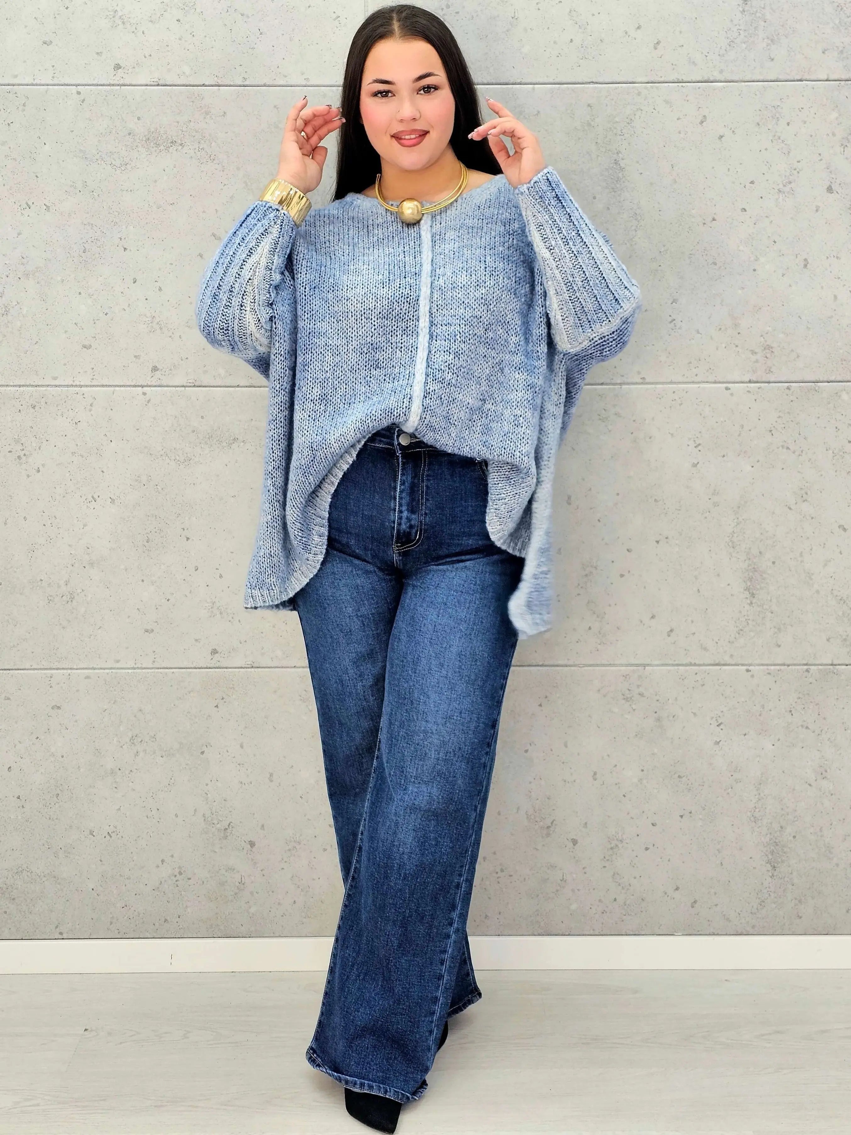 Sweter oversize plus size z miękkiej dzianiny – różowy, niebieski i beżowy Stylowa XL - Stylowa XL