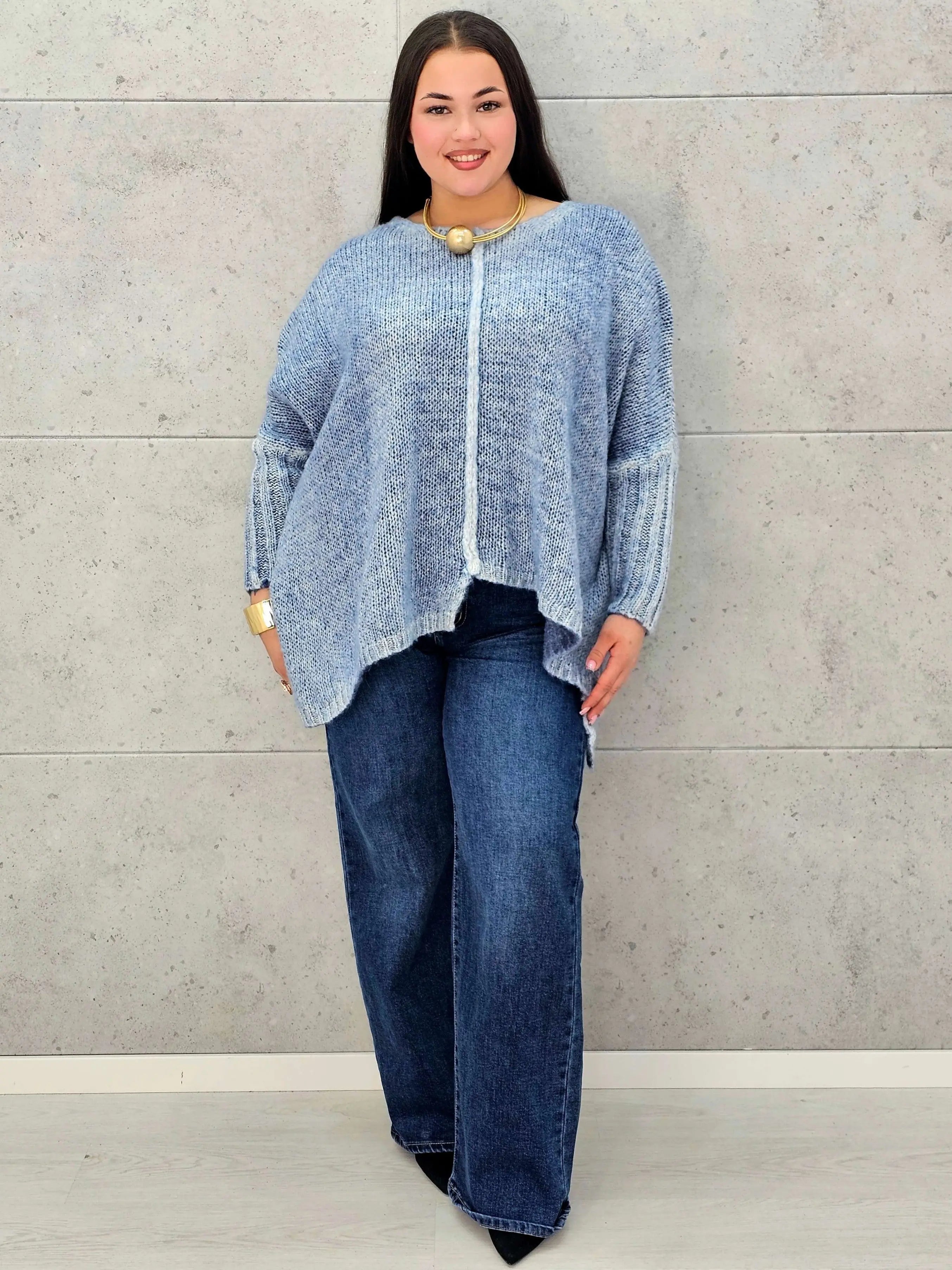 Sweter oversize plus size z miękkiej dzianiny – różowy, niebieski i beżowy Stylowa XL - Stylowa XL