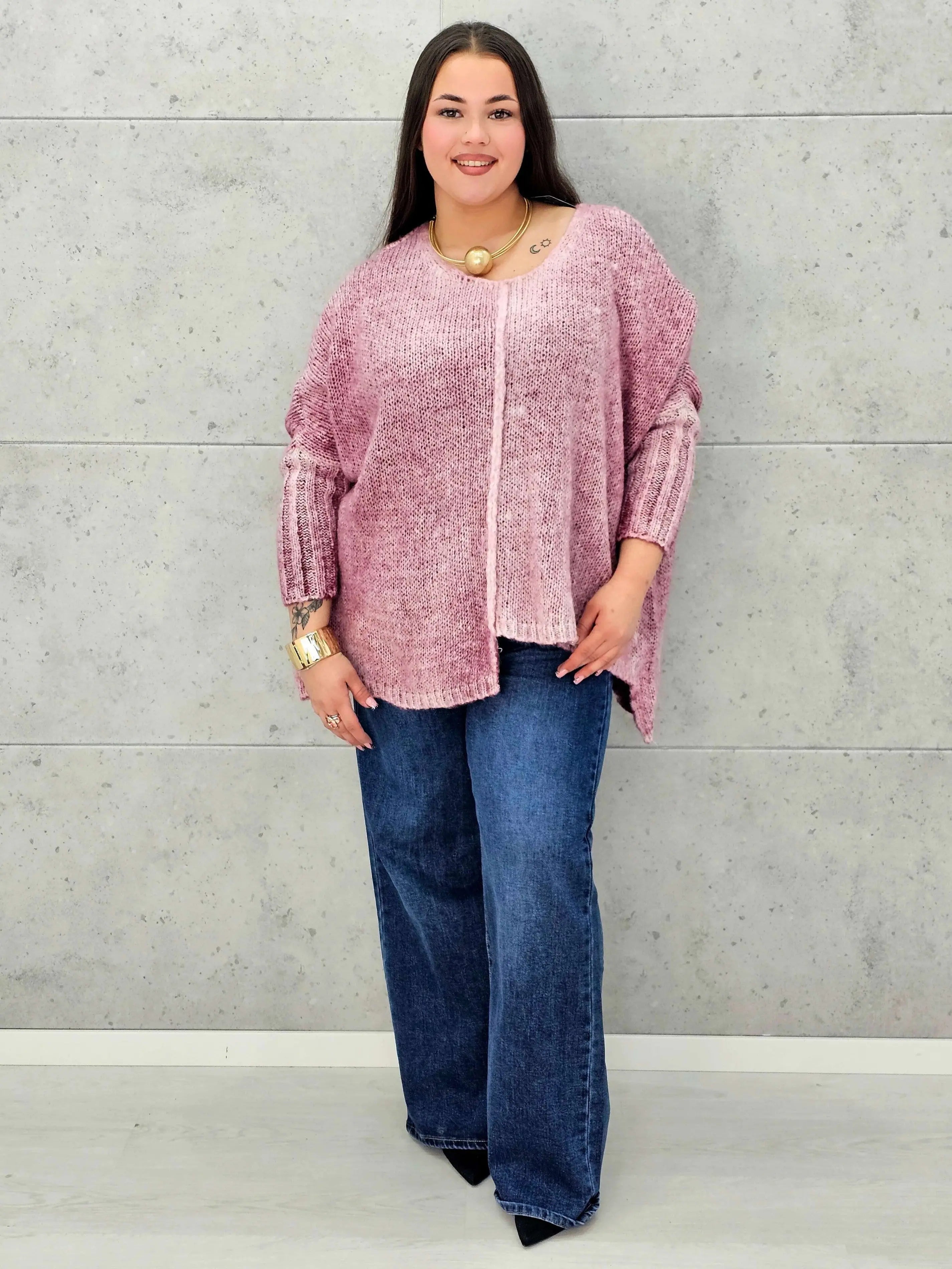 Sweter oversize plus size z miękkiej dzianiny – różowy, niebieski i beżowy Stylowa XL - Stylowa XL