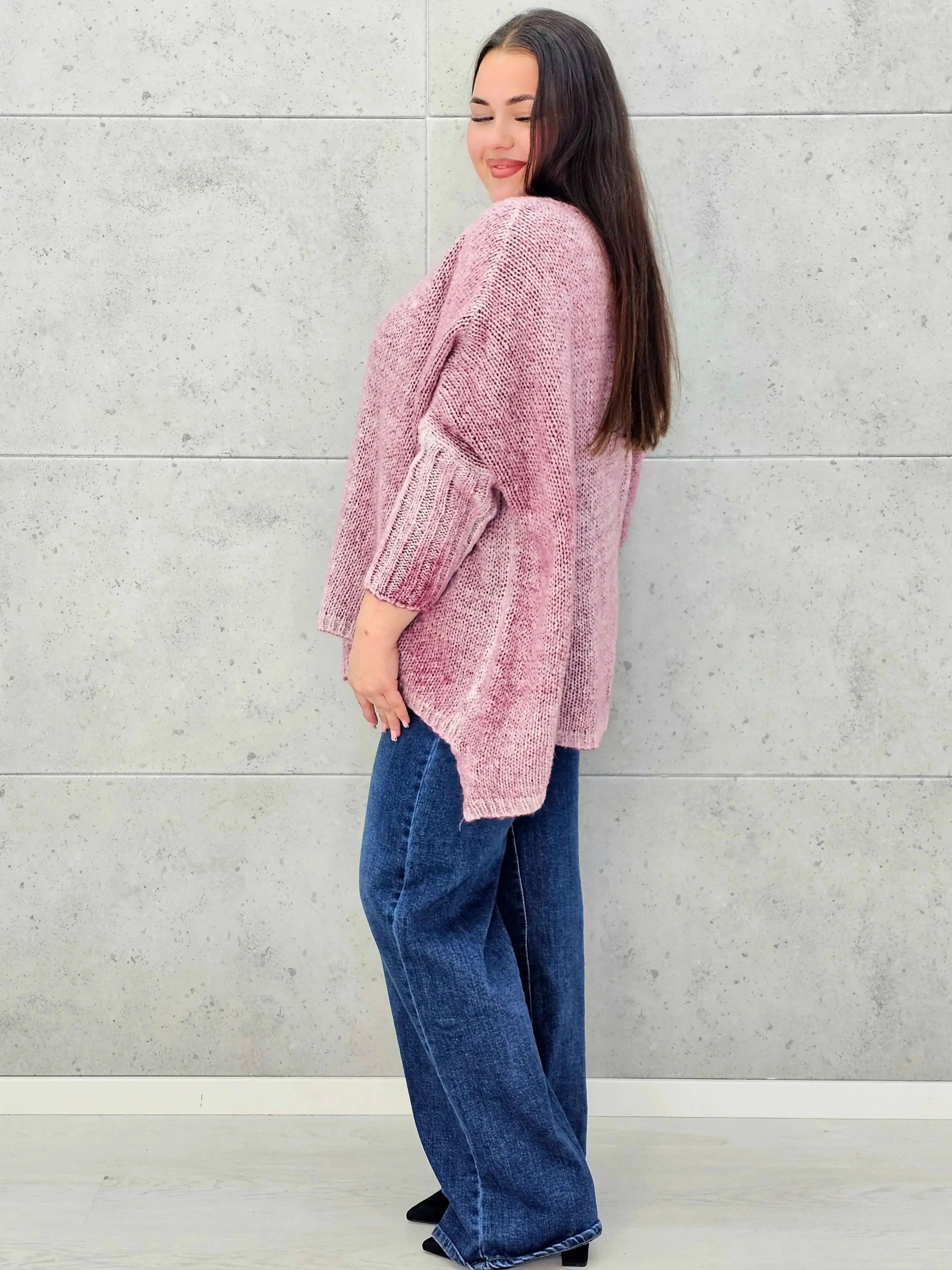 Sweter oversize plus size z miękkiej dzianiny – różowy, niebieski i beżowy Stylowa XL - Stylowa XL