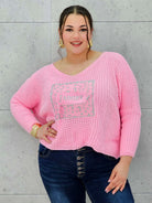 Sweter plus size z aplikacją J’adore – modny i kobiecy wybór. Stylowa XL