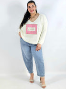 Sweter plus size z aplikacją J’adore – modny i kobiecy wybór. Stylowa XL