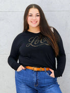 Sweter z Dekoltem w Serek i Napisem "Love" Stylowa XL