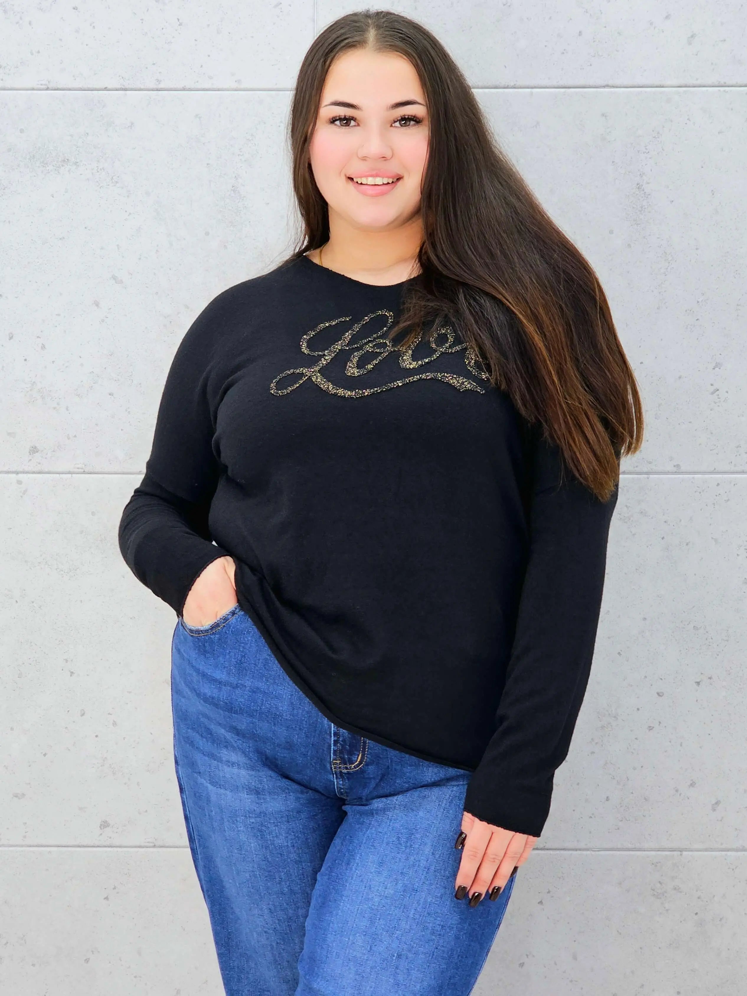 Sweter z Dekoltem w Serek i Napisem "Love" Stylowa XL