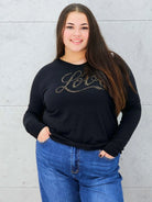 Sweter z Dekoltem w Serek i Napisem "Love" Stylowa XL