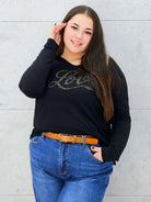 Sweter z Dekoltem w Serek i Napisem "Love" Stylowa XL