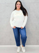 Sweter z Dekoltem w Serek i Napisem "Love" Stylowa XL