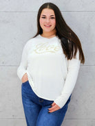 Sweter z Dekoltem w Serek i Napisem "Love" Stylowa XL