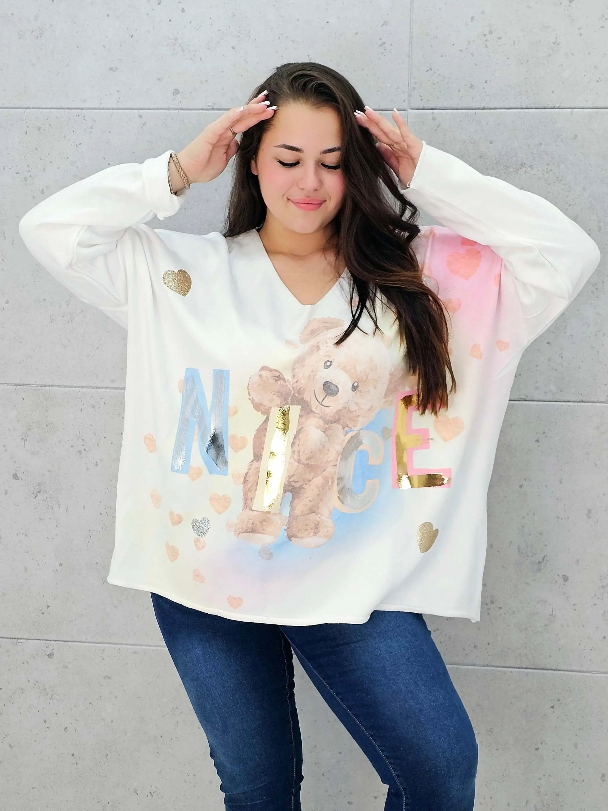 Sweter z aplikacja misia Stylowa XL