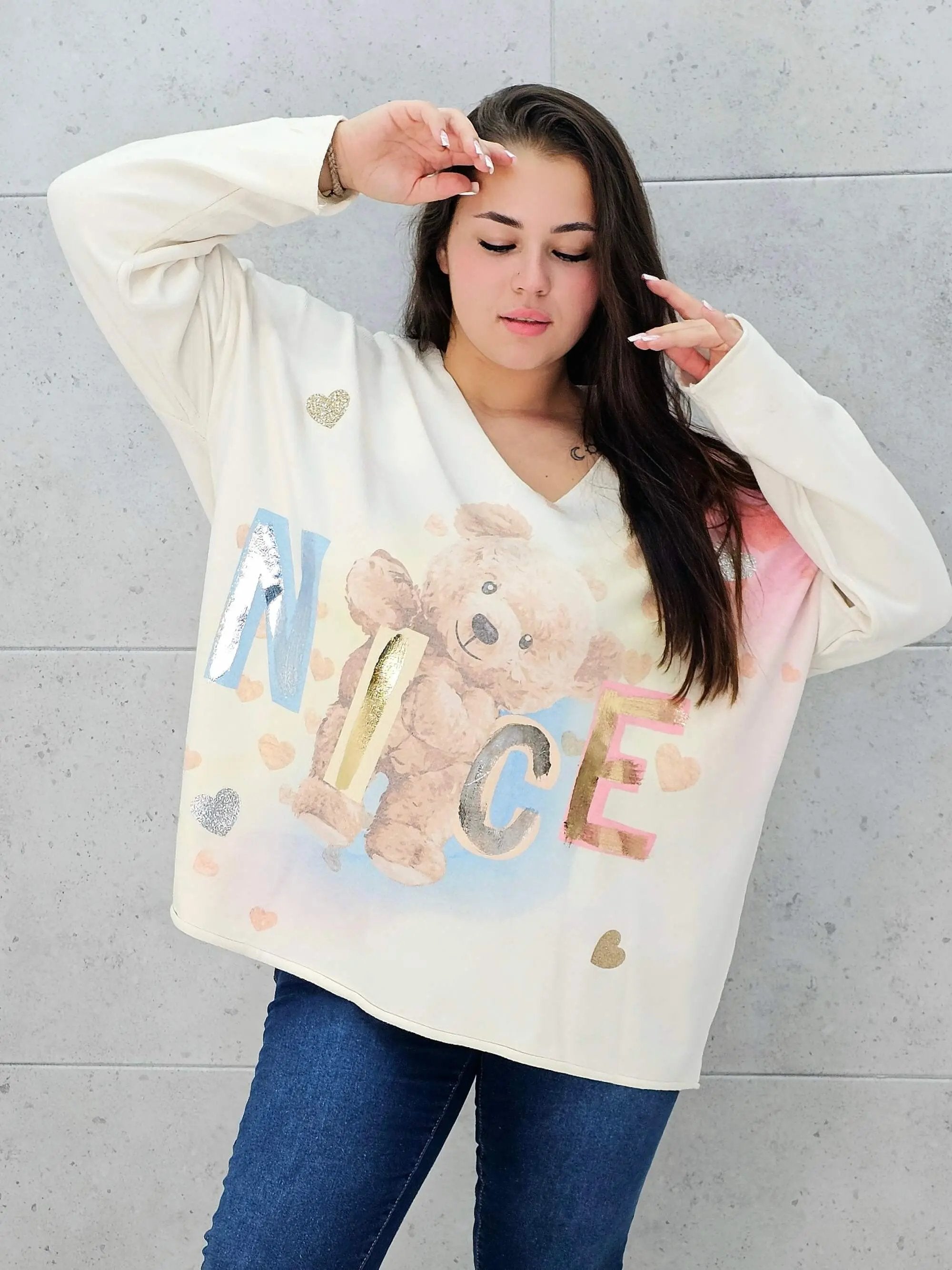 Sweter z aplikacja misia Stylowa XL