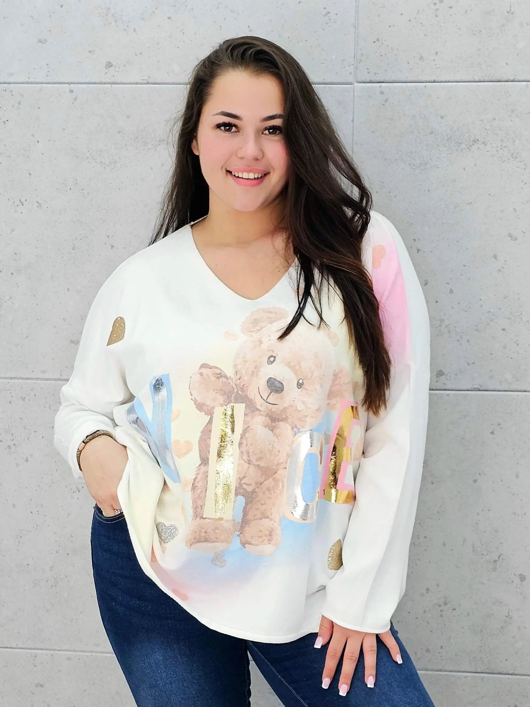 Sweter z aplikacja misia Stylowa XL