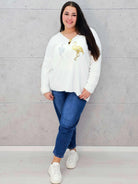 Sweter z flamingami  Livans – miękki puszek plus size Stylowa XL