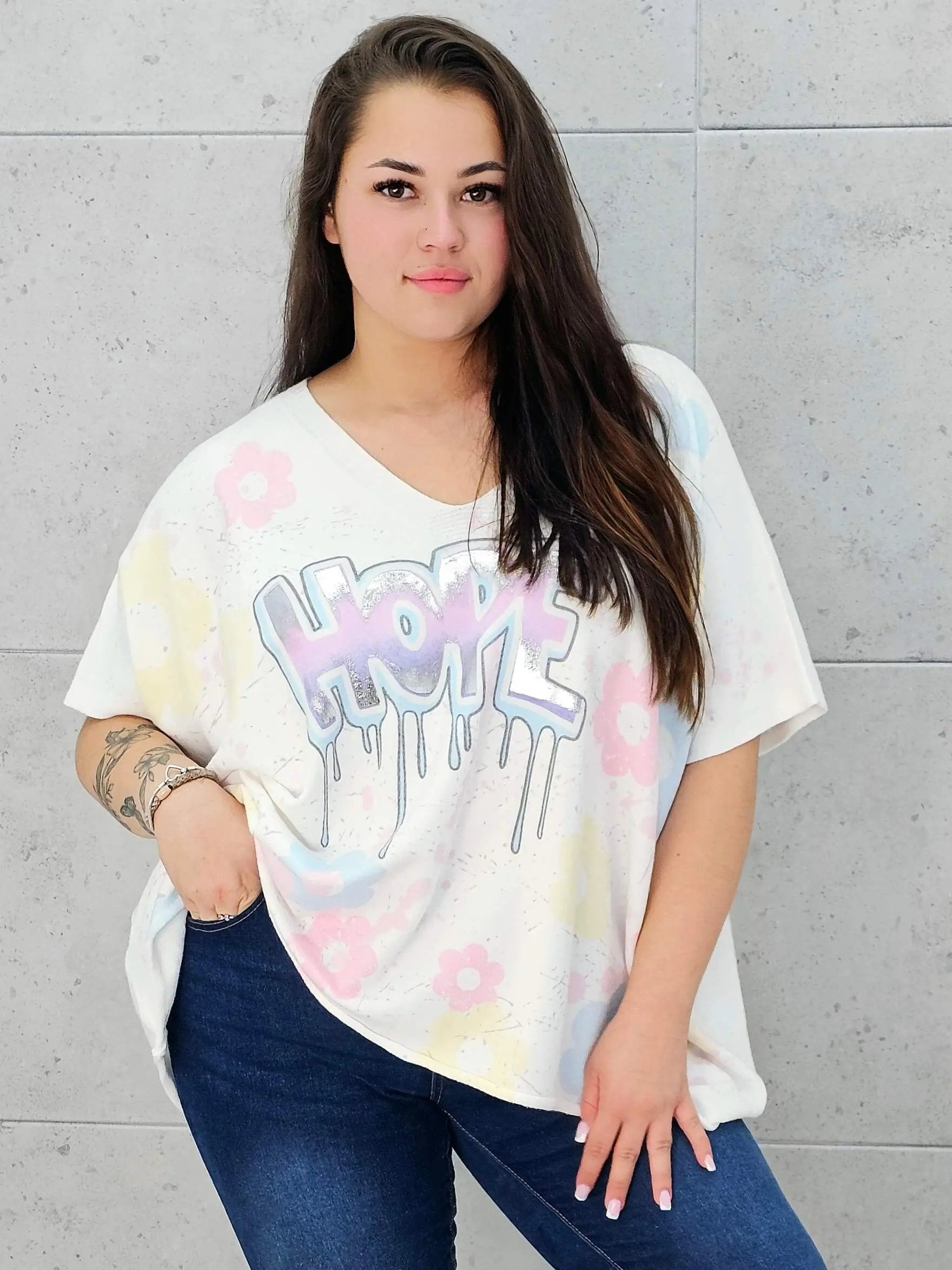 Sweter z krótkim rękawem z przodu aplikacja Stylowa XL