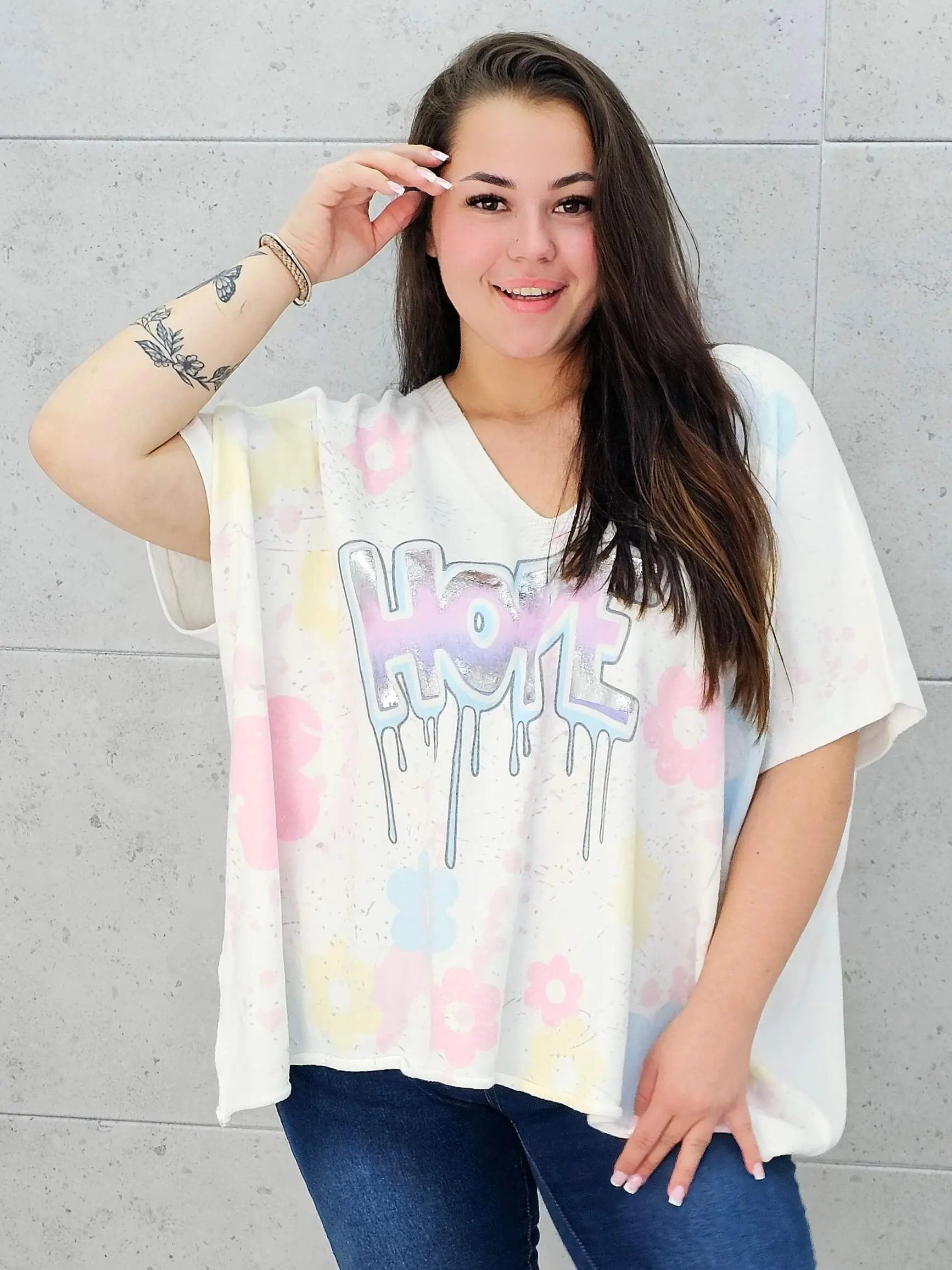 Sweter z krótkim rękawem z przodu aplikacja Stylowa XL