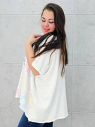 Sweter z krótkim rękawem z przodu aplikacja Stylowa XL