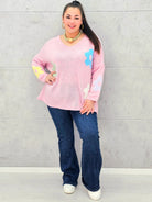 Sweter z kwiatami na przodzie Stylowa XL