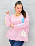 Sweter z kwiatami na przodzie Stylowa XL