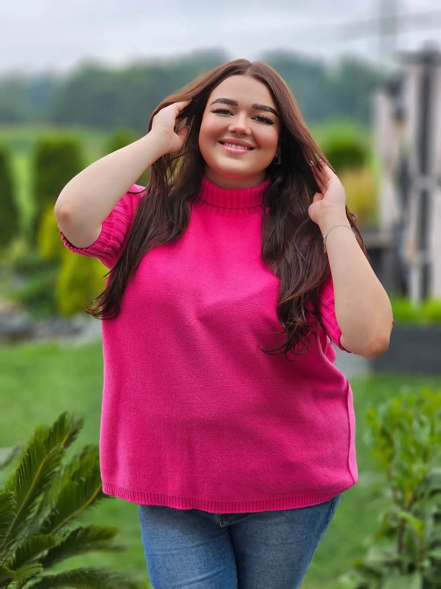 Sweterkowa bluzka z krótkim rękawem Stylowa XL