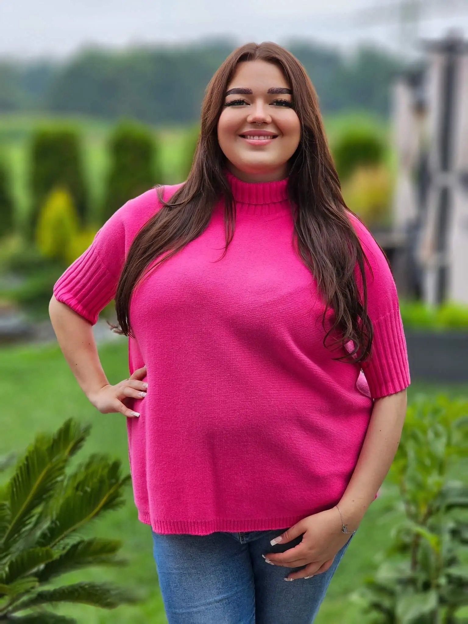 Sweterkowa bluzka z krótkim rękawem Stylowa XL