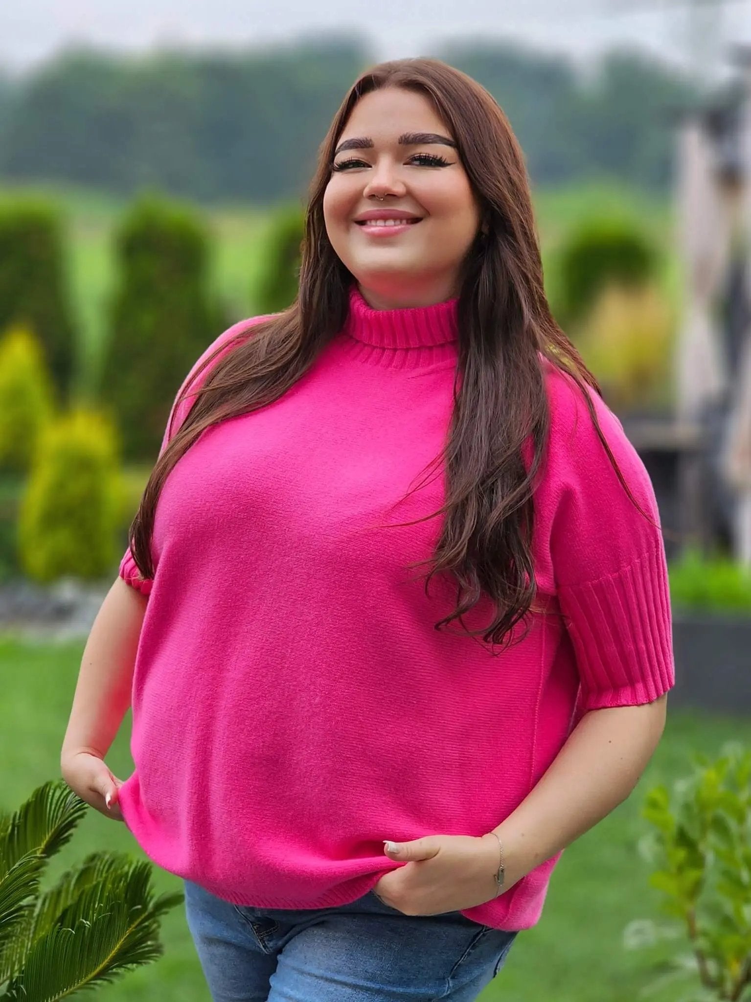 Sweterkowa bluzka z krótkim rękawem Stylowa XL