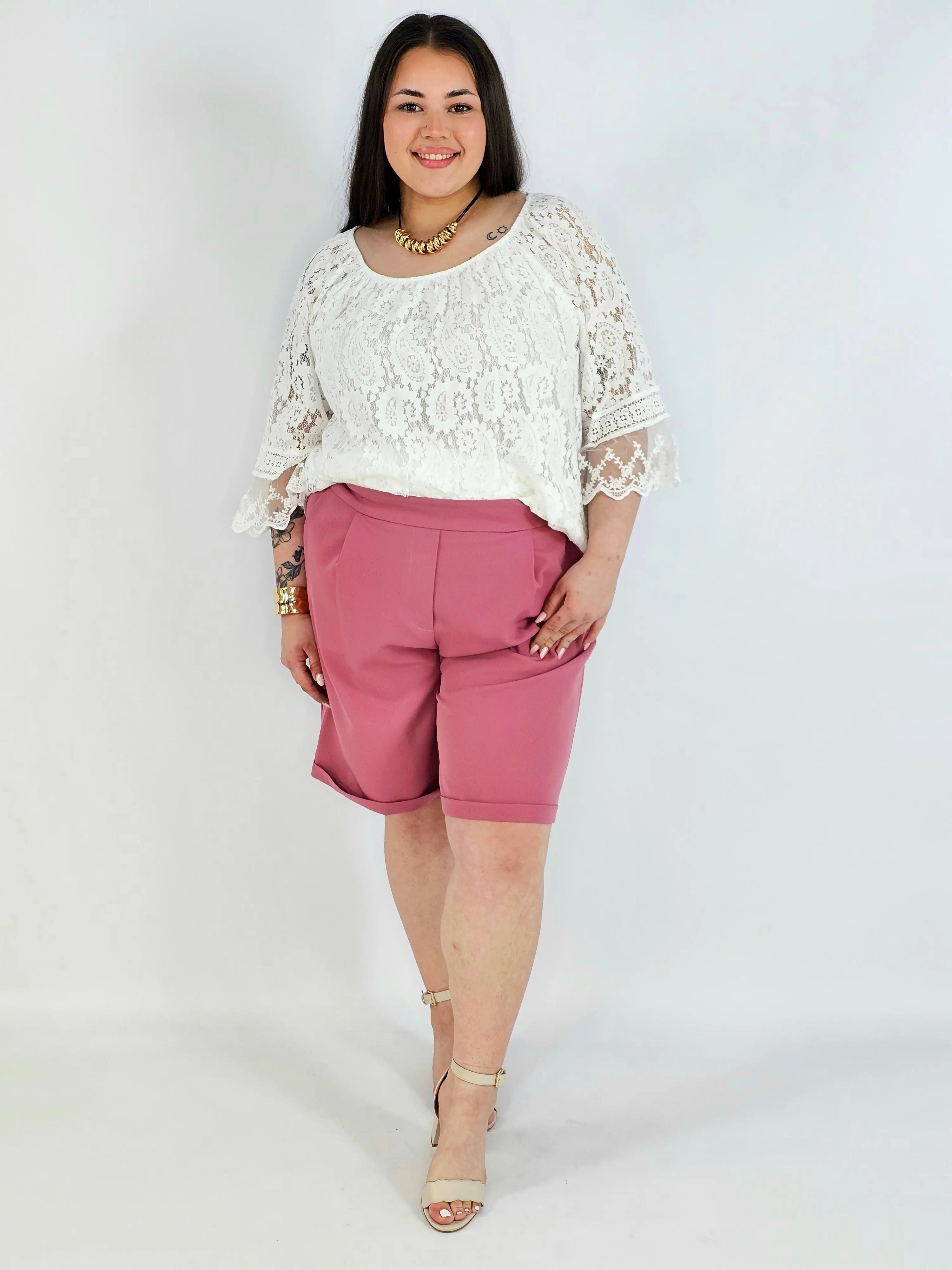 Szorty Plus Size Eleganckie Różowe Wysoki Stan XXL Stylowa XL