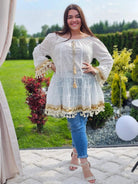 Tunika boho z haftem i chwostami Stylowa XL