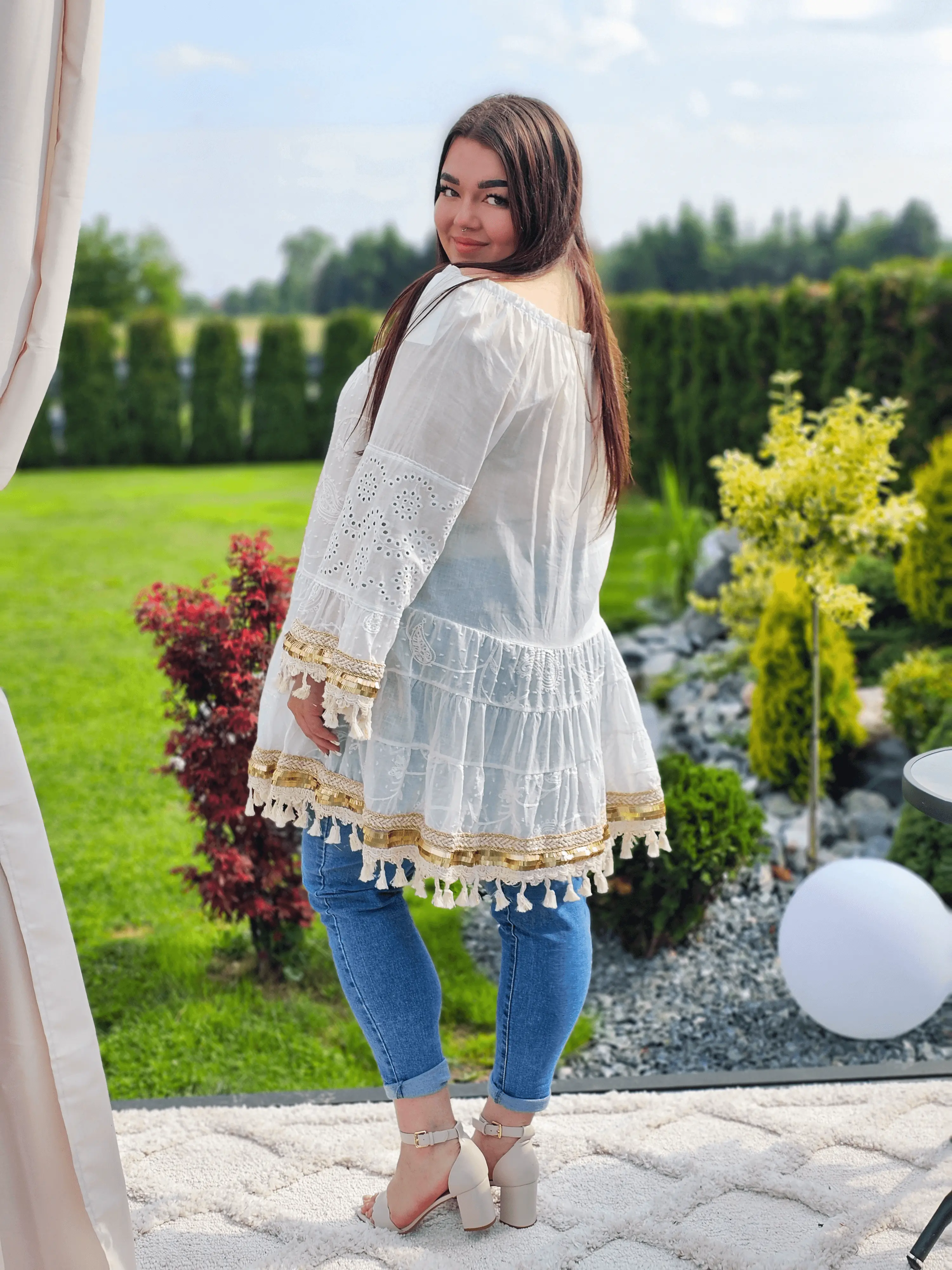 Tunika boho z haftem i chwostami Stylowa XL