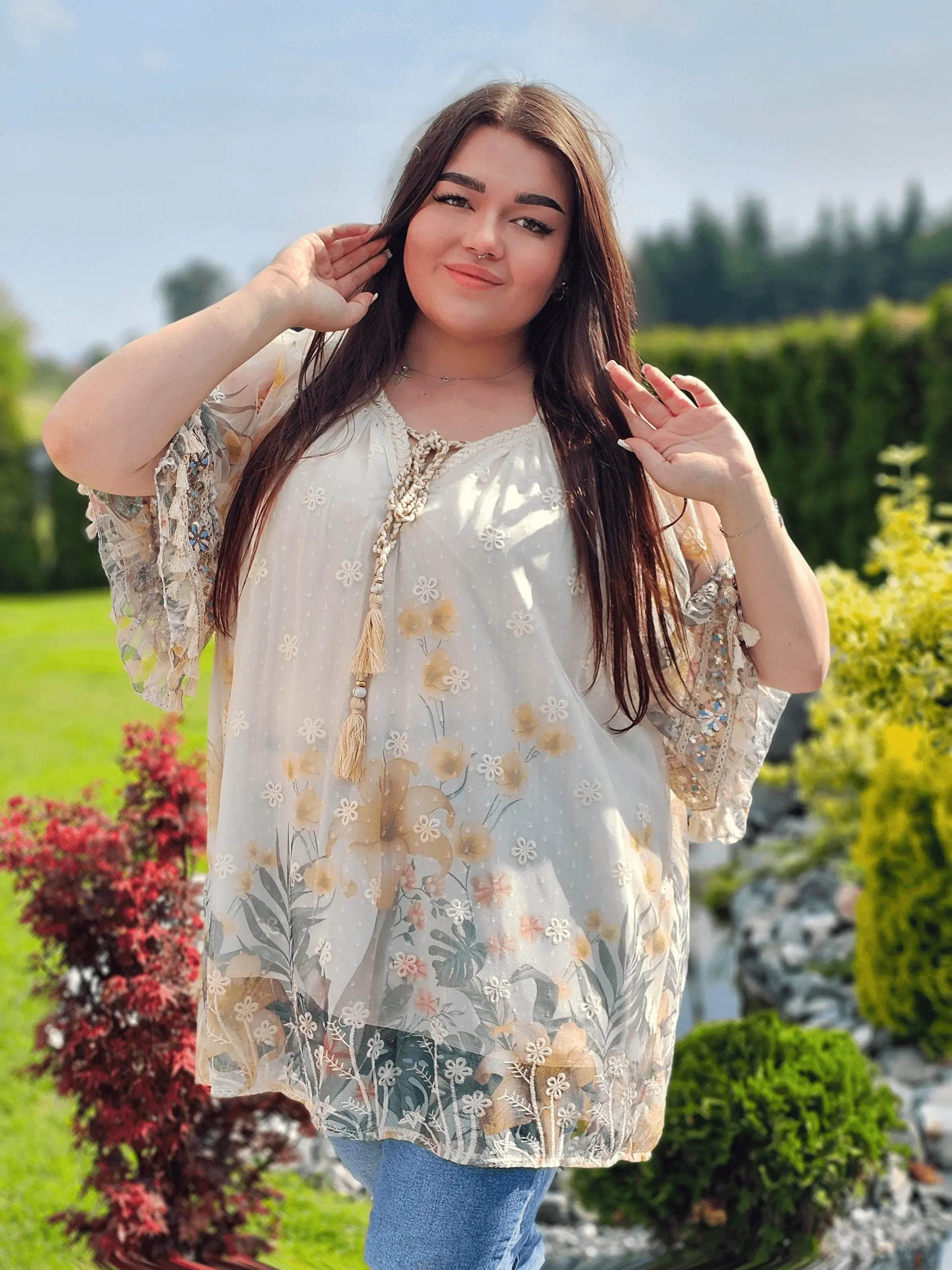 Tunika boho z kwiatowym haftem Stylowa XL