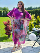 Tunika maxi z malarskimi kwiatami. Stylowa XL