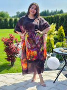 Tunika maxi z malarskimi kwiatami. Stylowa XL