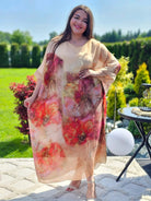 Tunika maxi z malarskimi kwiatami. Stylowa XL