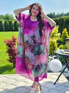 Tunika maxi z malarskimi kwiatami. Stylowa XL