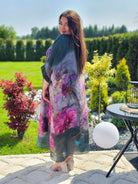 Tunika maxi z malarskimi kwiatami. Stylowa XL