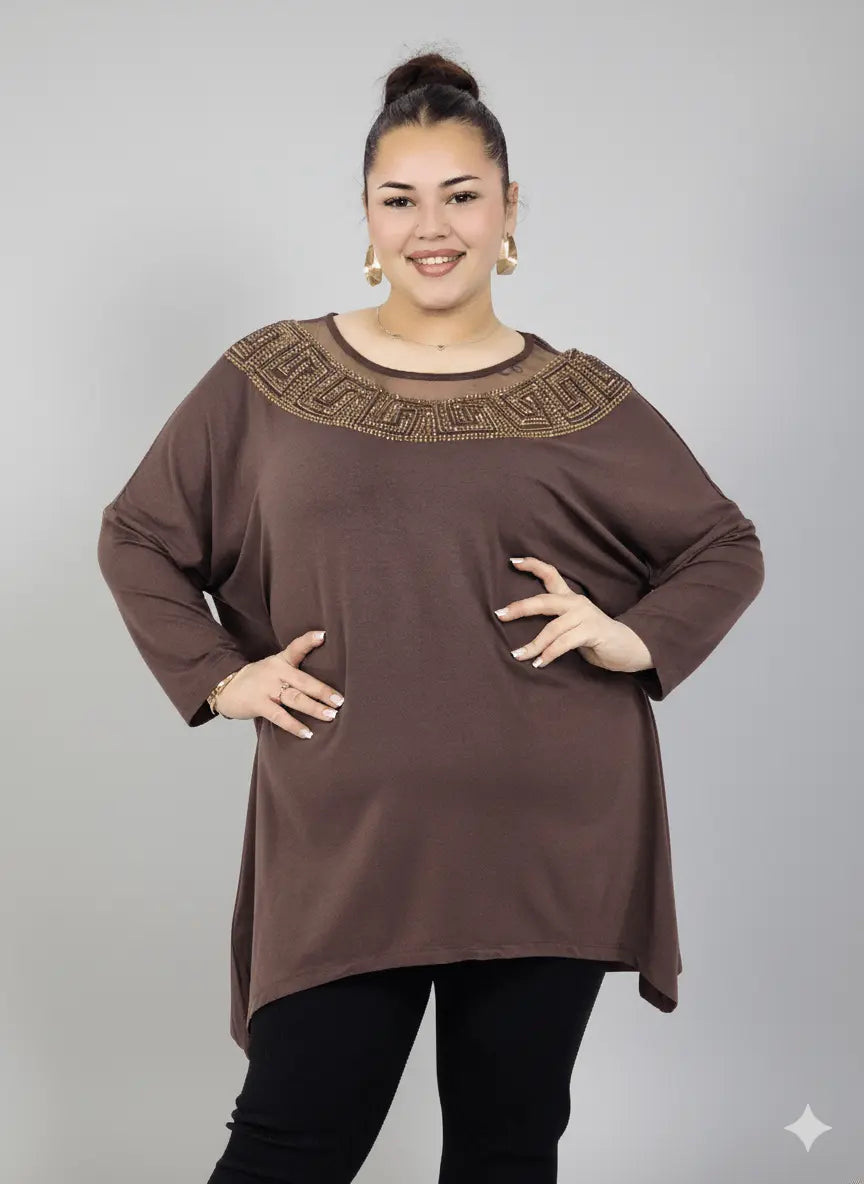 Tunika plus size – elegancka tunika z tiulową wstawką i zdobieniem, Stylowa XL Stylowa XL