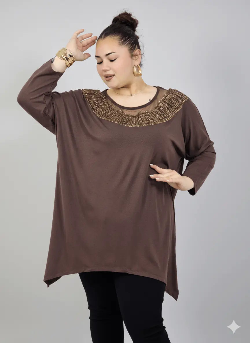 Tunika plus size – elegancka tunika z tiulową wstawką i zdobieniem, Stylowa XL Stylowa XL