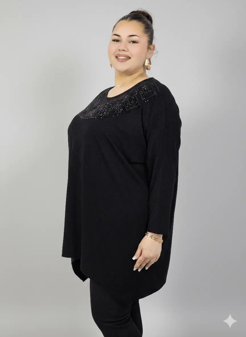 Tunika plus size – elegancka tunika z tiulową wstawką i zdobieniem, Stylowa XL Stylowa XL