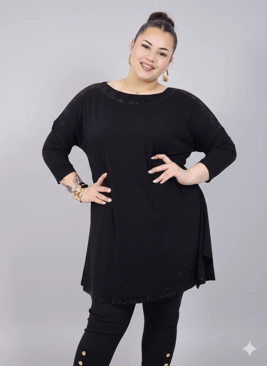 Tunika plus size czarna oversize z delikatnym połyskiem Stylowa XL