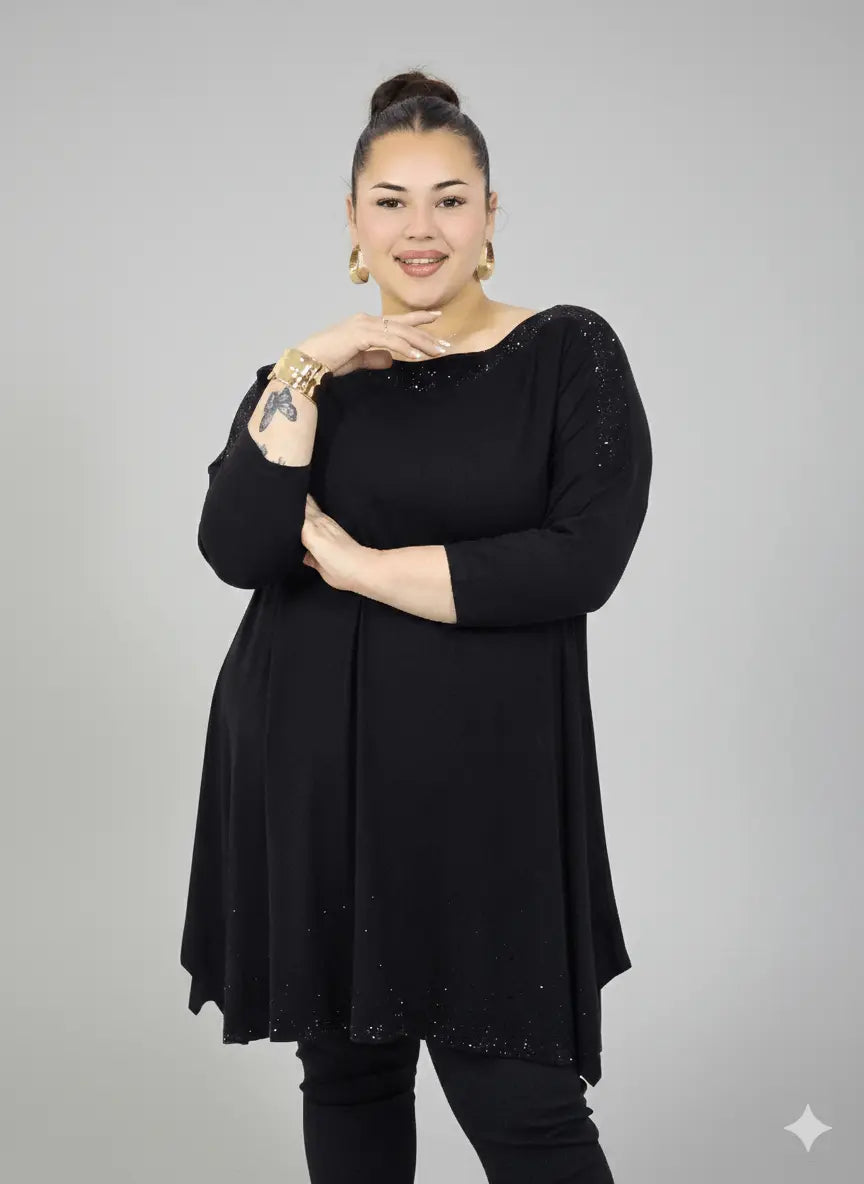 Tunika plus size czarna oversize z delikatnym połyskiem Stylowa XL