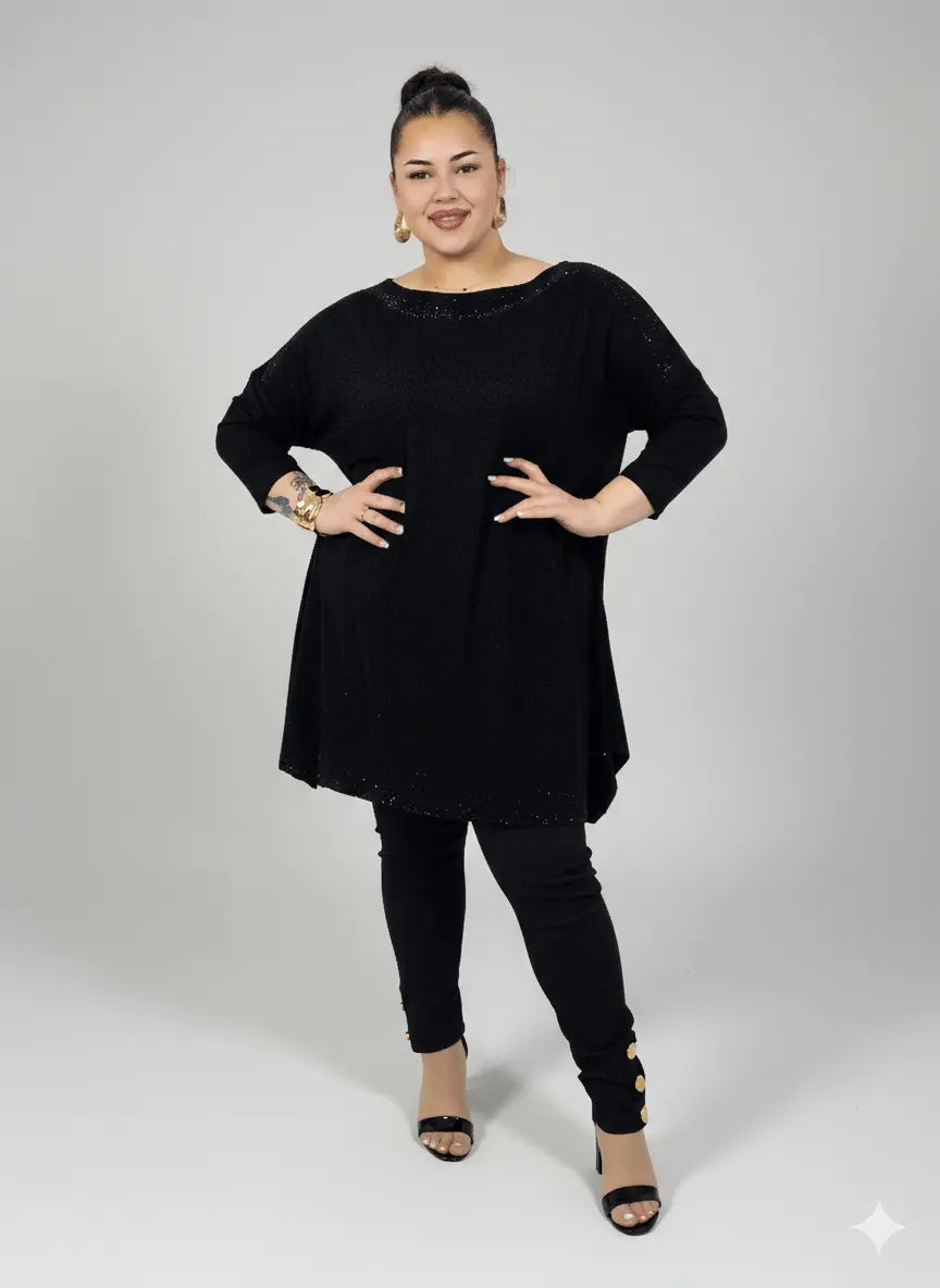 Tunika plus size czarna oversize z delikatnym połyskiem Stylowa XL