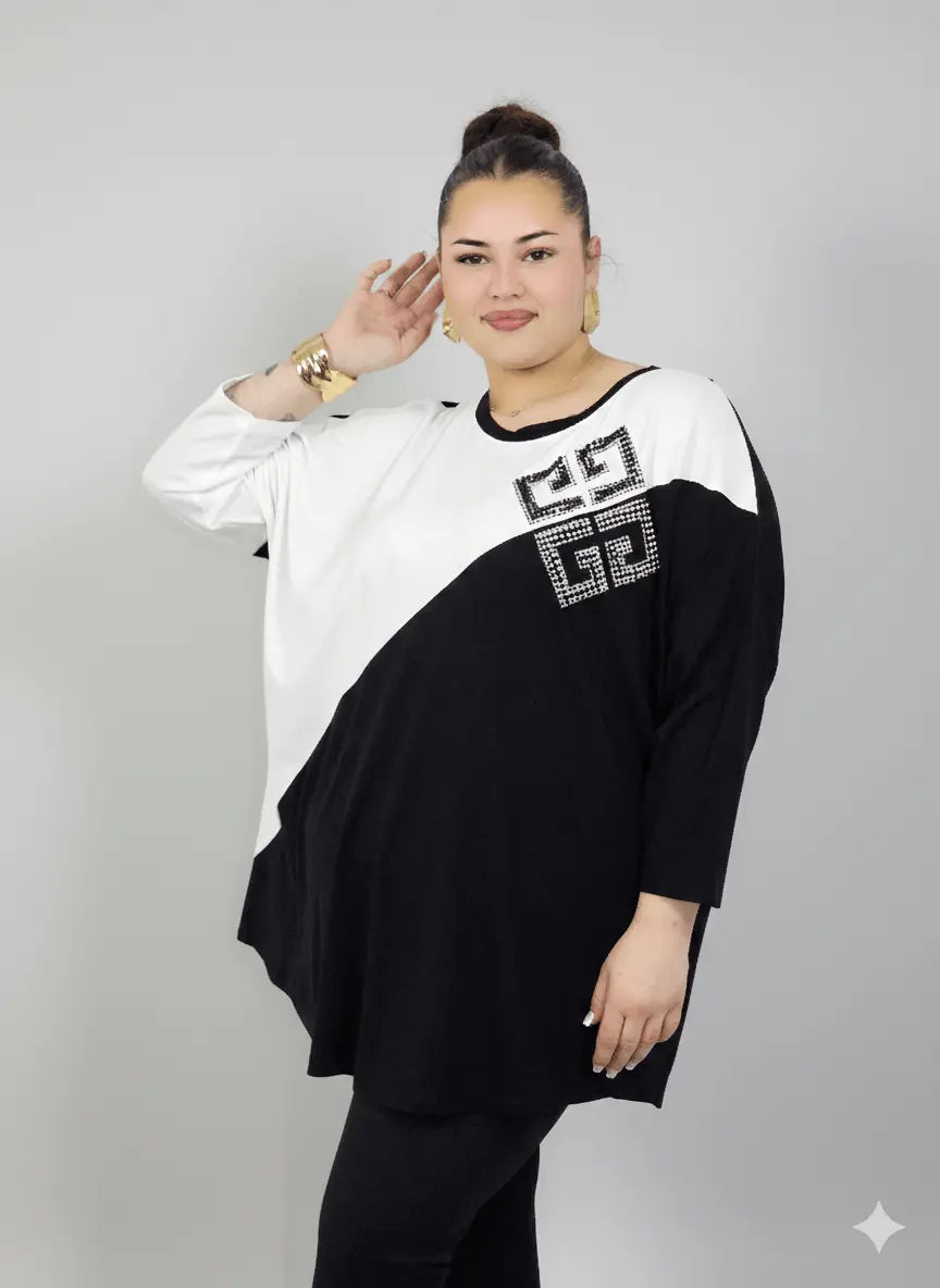 Tunika plus size oversize z ozdobną aplikacją Stylowa XL