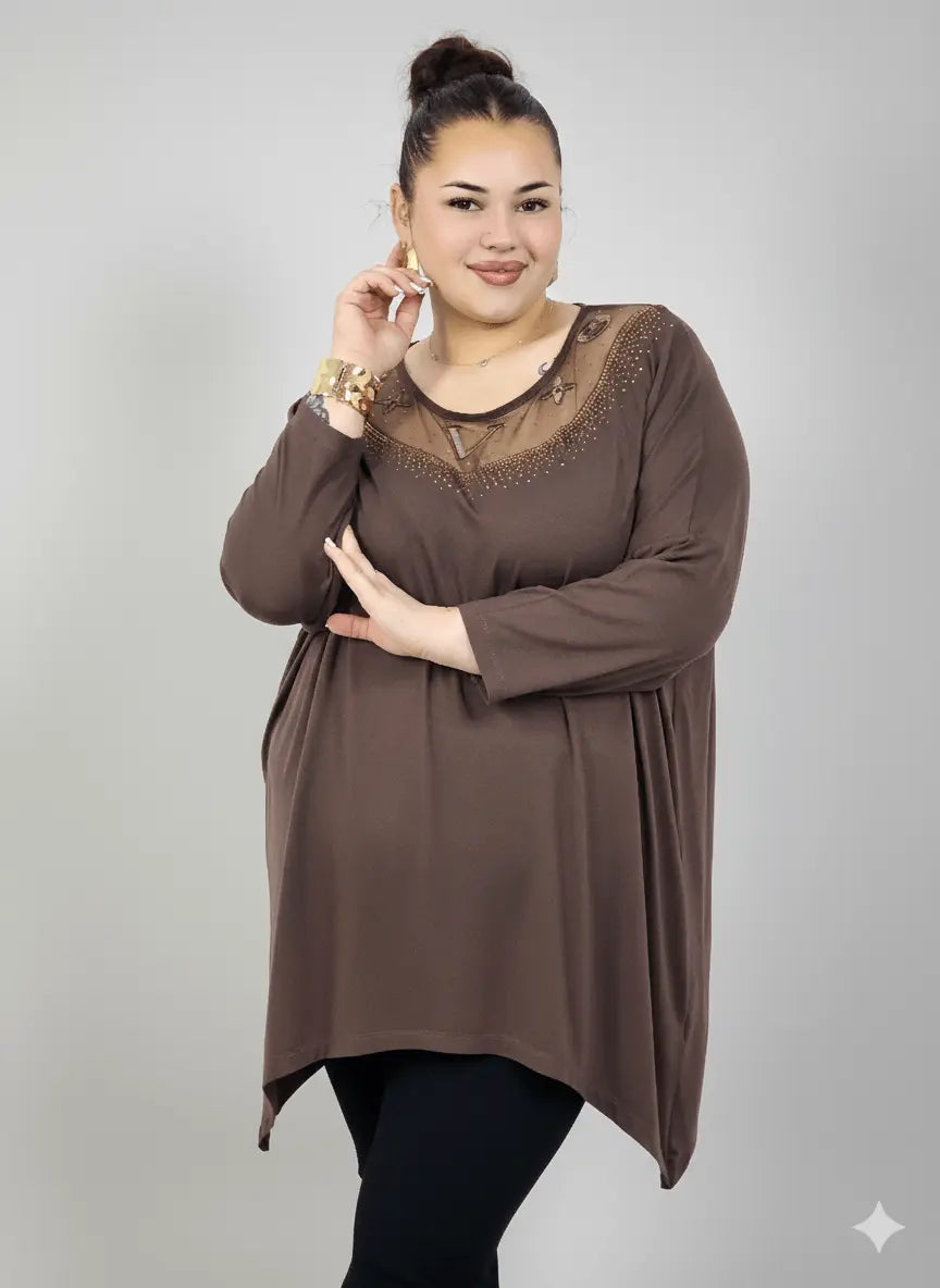 Tunika plus size z ozdobnym dekoltem – elegancka tunika XXL dla kobiet Stylowa XL
